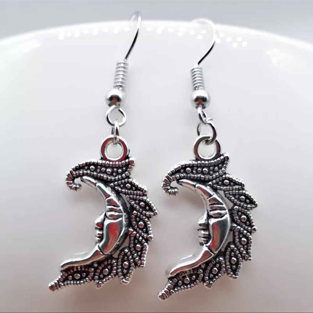 New Boho Sterling Silver Moon Goddess Handmade Dangle Earrings - Picture 9 of 11
